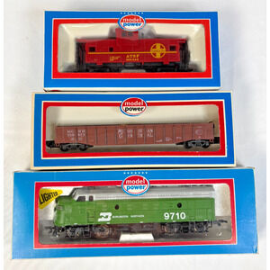 Model Power HO Scale Train Lot Burlington Northern RS11 Santa Fe Caboose Boxcar
